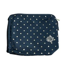 Vintage 80s Christian Dior Black Gold Polka Dot Cosmetic Bag  Made USA CD Zippe
